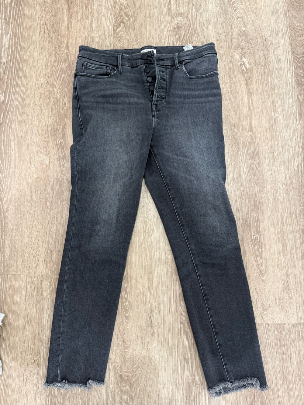 Good American Grey Black Women's High-Rise Button-Fly Skinny Jeans